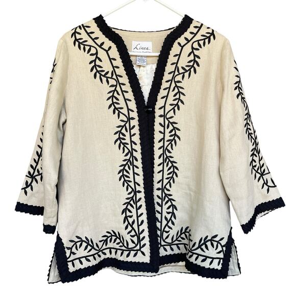 Linea Louis Dell'Olio Jacket Blazer Women Small Linen Embroidered Cream - Picture 1 of 12